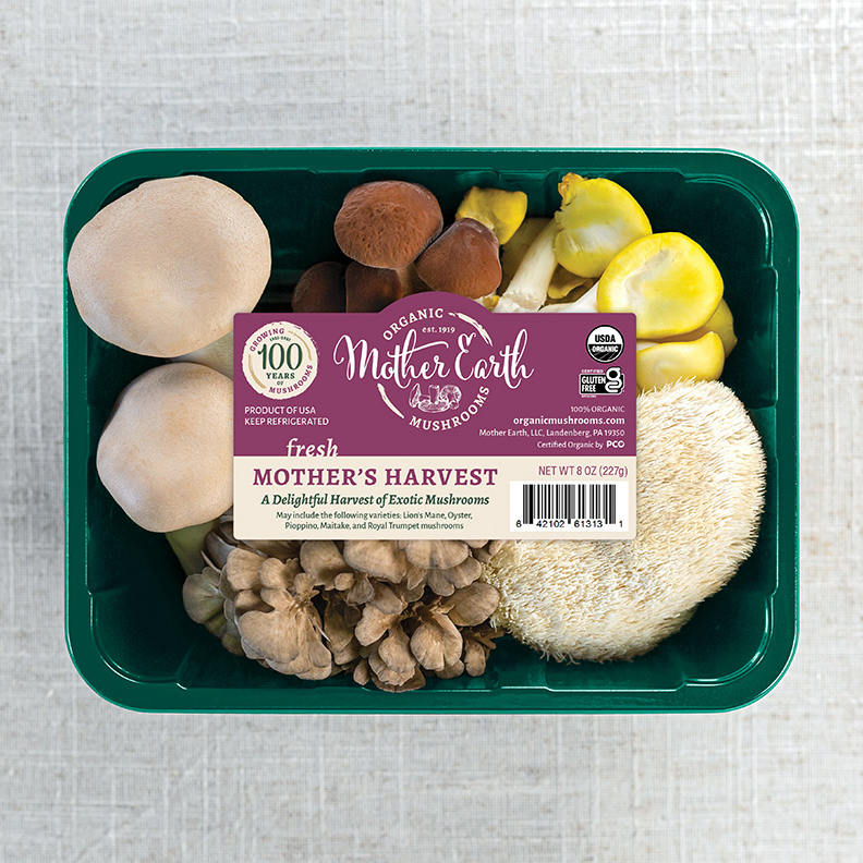 Mother Earth Organic Mushrooms packaging