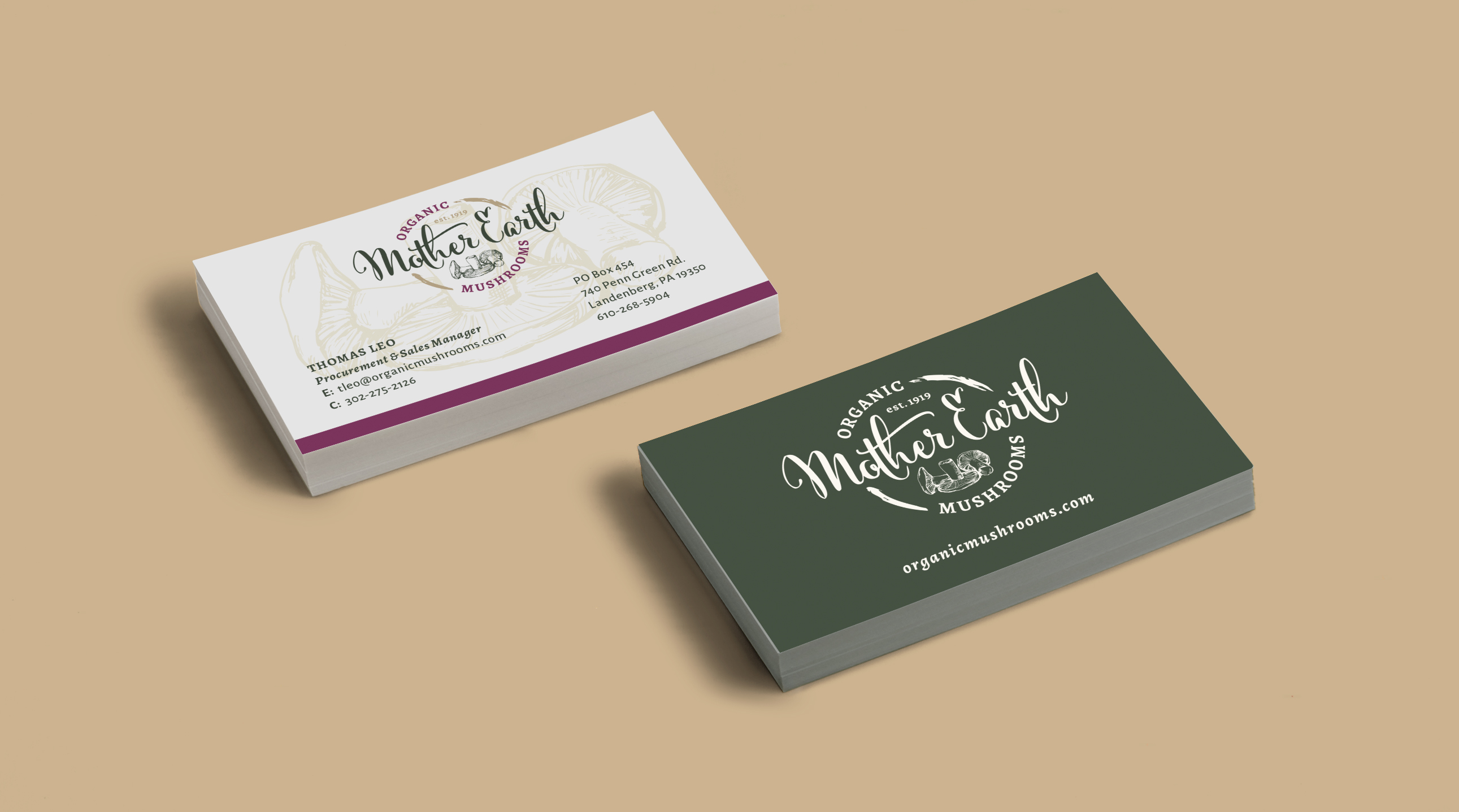 Mother Earth Organic Mushrooms business cards