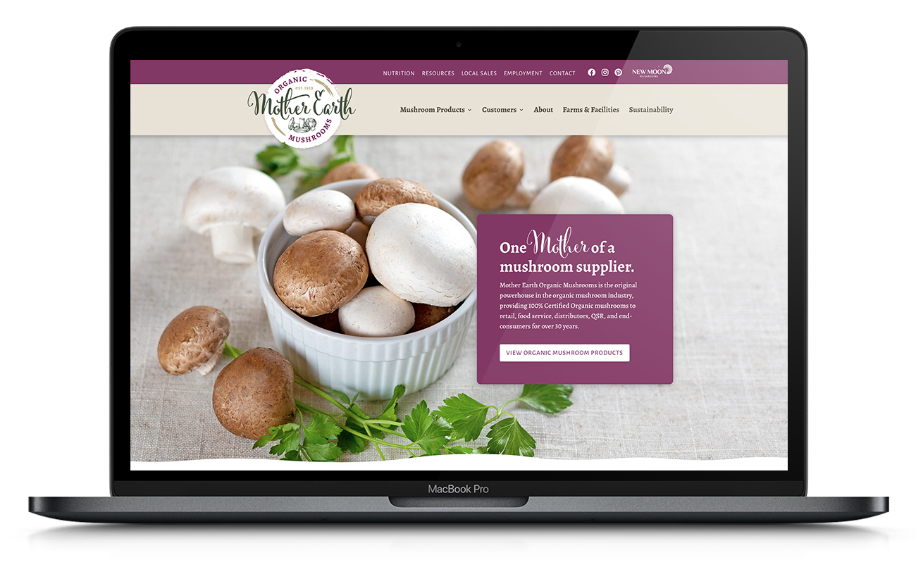Mother Earth Organic Mushrooms website homepage design
