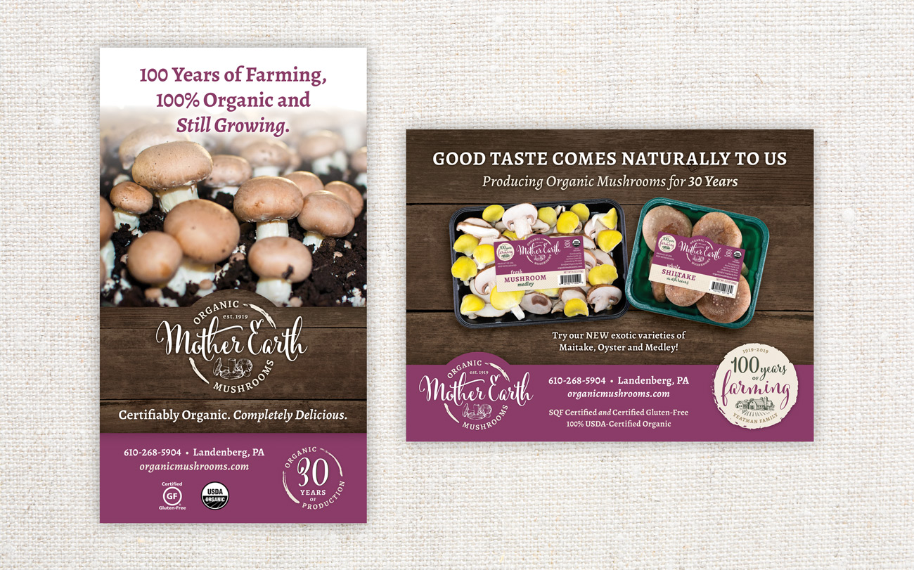 Mother Earth Organic Mushrooms ad designs